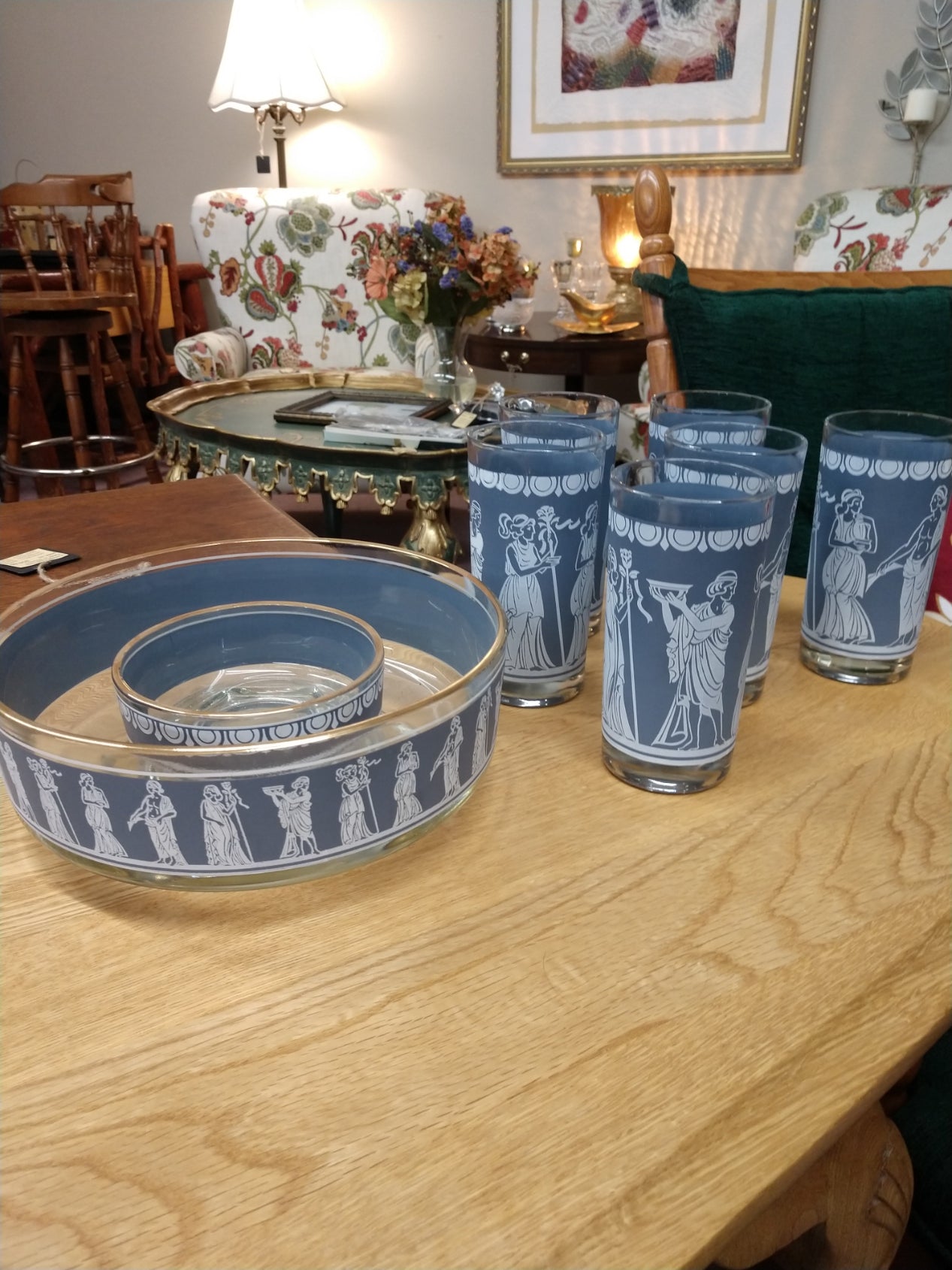 Set of Blue, Vintage, Greek Glassware