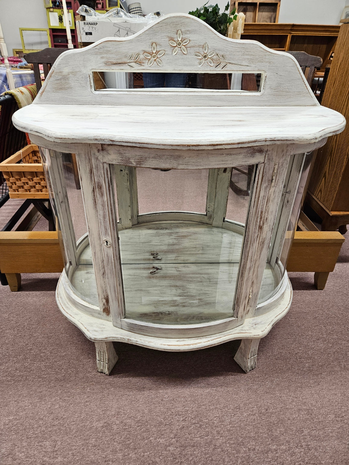 Distressed, Lighted Curio Cabinet