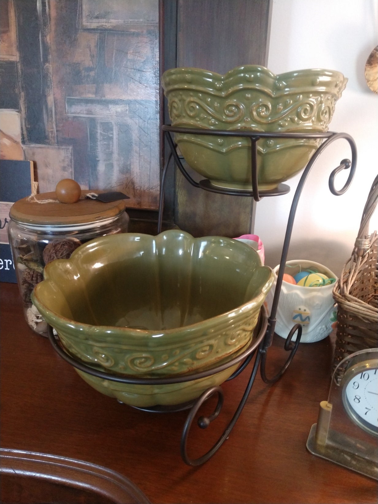 Two-Tier Green Serving Bowls