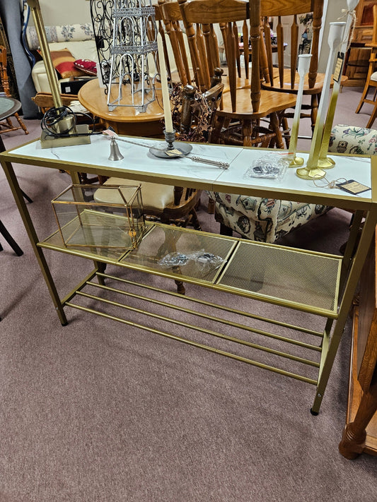 Gold Sofa Table w/ Faux Marble Top