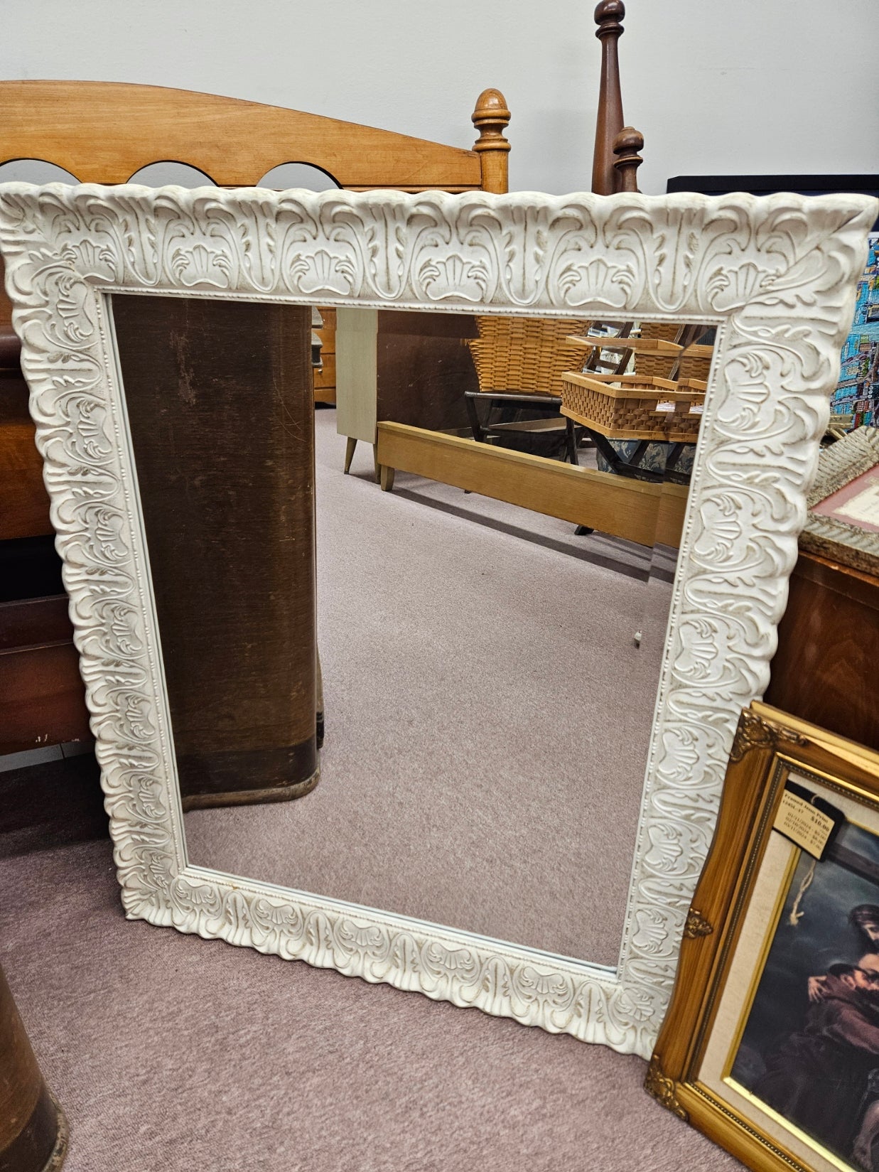 Large White Framed Mirror