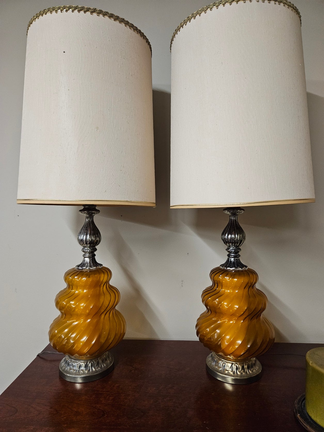 Pair of MCM Glass Lamps w/ Shades
