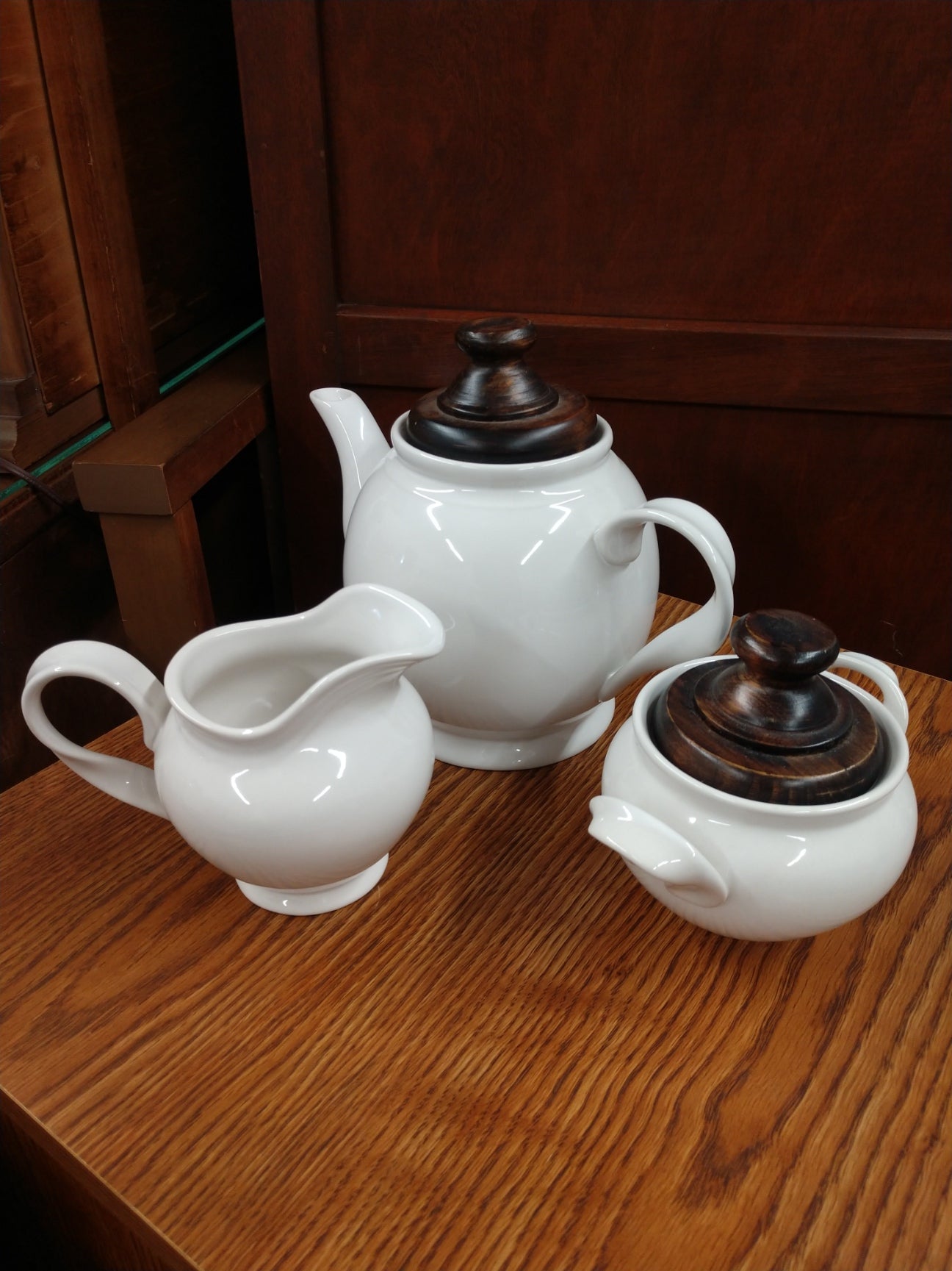 Ceramic Tea Set w/ Wood Lids