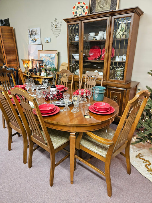 Basset Dining Table w/ 6 Chairs and China Cabinet