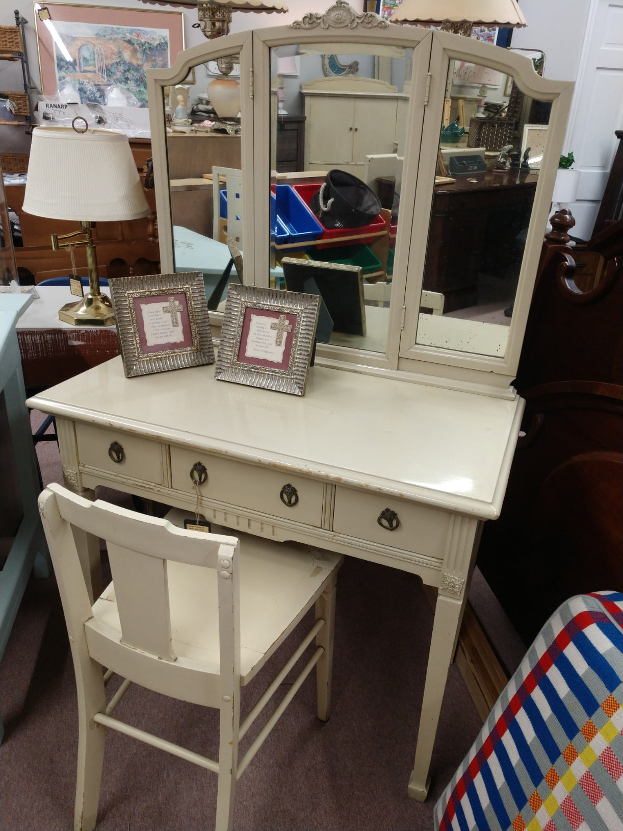 Vintage, Painted Vanity w/ Mirror and Chair