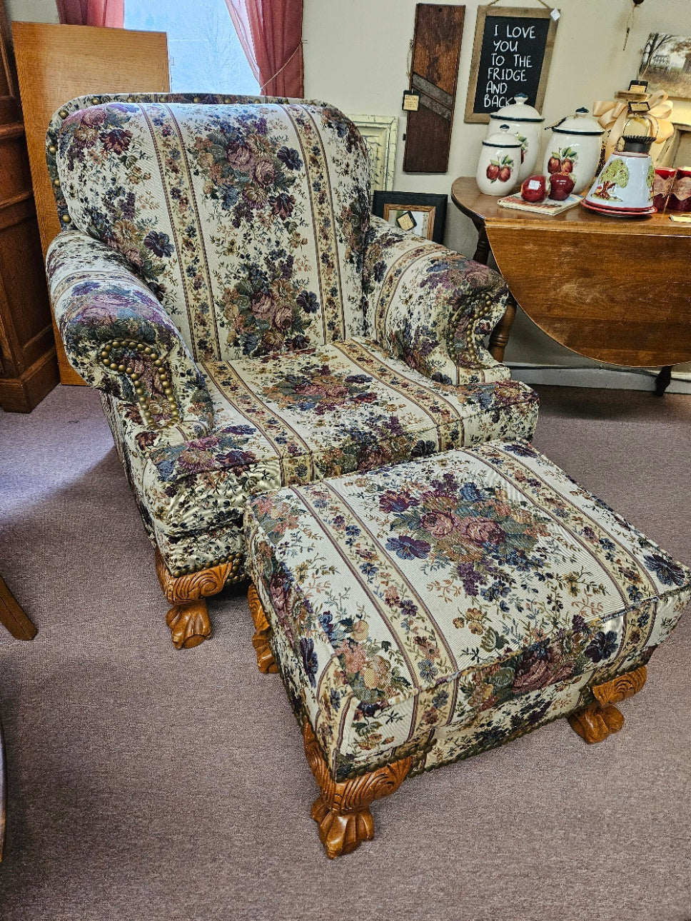 Tapestry Chair and Ottoman