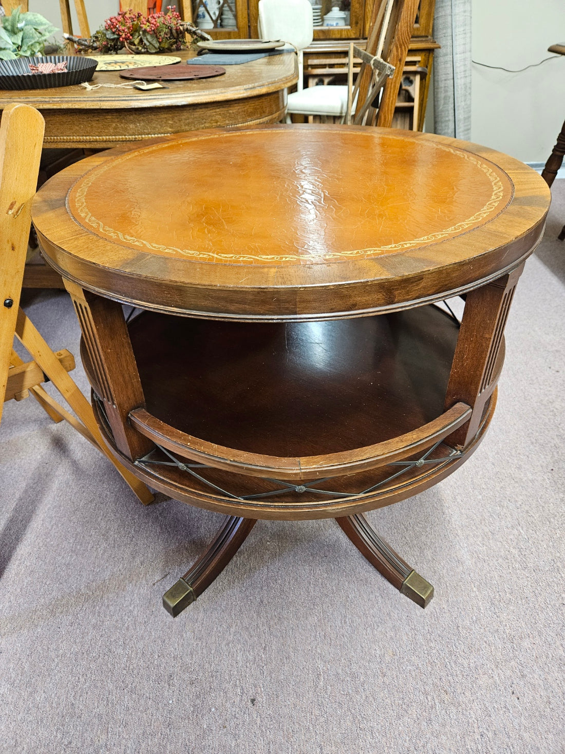 Drum Table w/ Leather Top