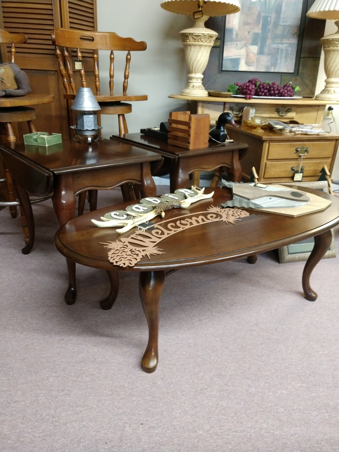 Queen Anne Coffee and Drop Leaf End Table Set